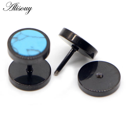 Alisouy 2 pz Acciaio Inossidabile Double Sided Rotondo Pietra Manubri Uomo Donna Vite Stud Bilanciere Orecchini Penetranti Spina per L'orecchio Finto platinumshop