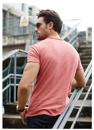 T-shirt homme 100% coton Décontracté Doux Fitness Été T-shirts fins Vêtements d'intérieur Homme Col rond Manches courtes T-shirt uni pour homme