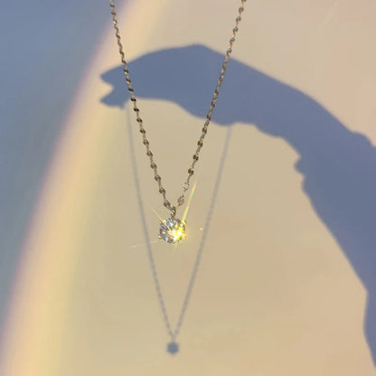 ANENJERY Collana con zirconi singoli color argento per donna Gioielli per feste di nozze con catena a clavicola con zirconi a sei artigli