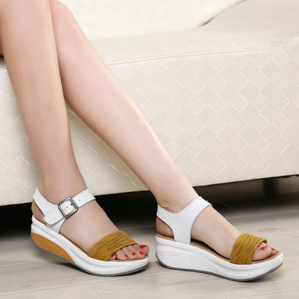 WOIZGIC Women's Ladies Female Genuine Leather Shoes Platform Sandals High Heels Summer Cool Beach Flip Flop 35-40 CDBY-5531 PlatiNum