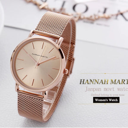 HANNAH MARTIN Movimento al quarzo giapponese in acciaio inossidabile di qualità del marchio Orologio Dropshipping da donna impermeabile da 36 mm in oro rosa completo platinumshop