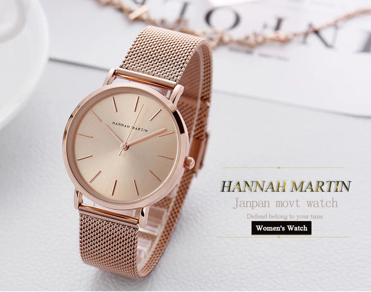 HANNAH MARTIN Movimento al quarzo giapponese in acciaio inossidabile di qualità del marchio Orologio Dropshipping da donna impermeabile da 36 mm in oro rosa completo platinumshop