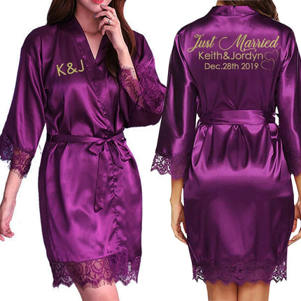 Data personalizzata Nome Kimono in pizzo Abito da donna Matrimonio Sposa Abiti da damigella d'onore Addio al nubilato Preparewear