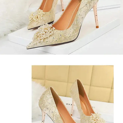 BIGTREE Scarpe Fiori di perle Décolleté da donna Tacchi alti con strass 2026 Nuove donne di lusso Tacchi a spillo Décolleté da donna di grandi dimensioni platinumshop