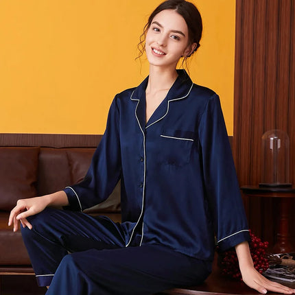 Pigiama di seta di gelso 100% donna estate inverno primavera a maniche lunghe in due pezzi coppia servizio a domicilio pigiama di seta per signora