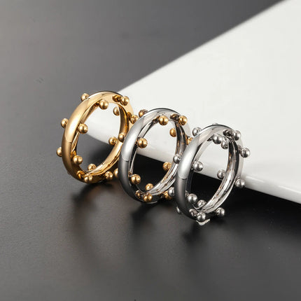 Set di gioielli di lusso Bracciale rigido in acciaio inossidabile Anello da dito Orecchini a cerchio con mini sfere per regali di gioielli di moda da donna platinumshop