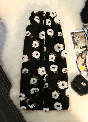 Three Dimensional Flower Skirts Women Winter High Waist Woolen Thickened Long Skirt Female Autumn New PlatiNum