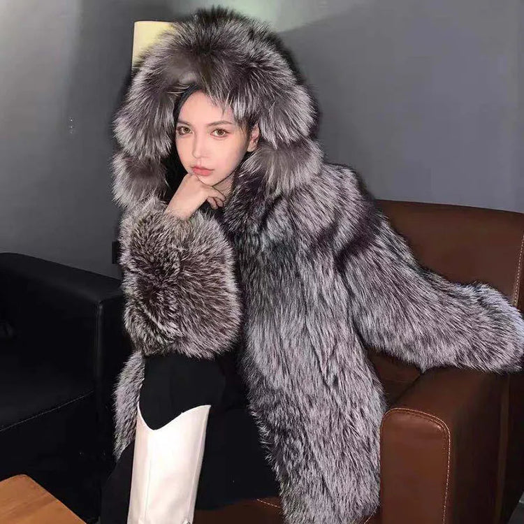 ZADORIN New Luxury Designer Faux Fur Coat Woman Hooded Zipper Furry Warm Winter Faux Fur Jacket Streetwear Fur Coats Woman Tops