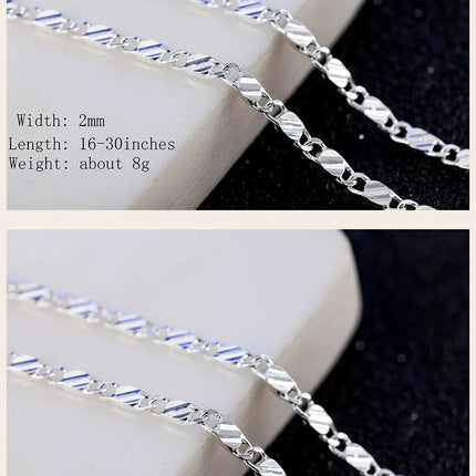 DOTEFFIL 925 Silver 16/18/20/22/24/26/28/30 Inch 2mm Charm Chain Necklace For Women Man Fashion Wedding Party Jewelry PlatiNum