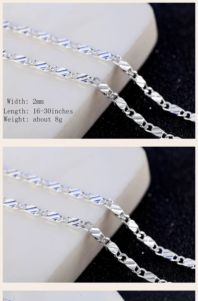 DOTEFFIL 925 Silver 16/18/20/22/24/26/28/30 Inch 2mm Charm Chain Necklace For Women Man Fashion Wedding Party Jewelry PlatiNum