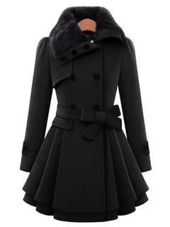 Women's Winter Slim Long Wool Sherpa Coat Double Breasted Padded Korean Cashmere Coat England Style Trench