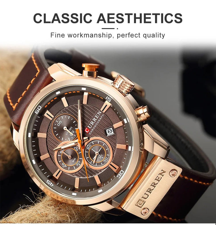 CURREN orologio da uomo in pelle orologi sportivi da uomo esercito militare orologio da polso al quarzo cronografo orologio maschile Relogio Masculino platinumshop