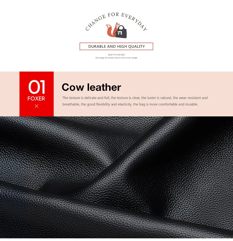 FOXER Women Genuine Leather Handbag Lady Large Capacity Crossbody Shoulder Bags Cowhide Top Handle Tote Festival Gift For Female