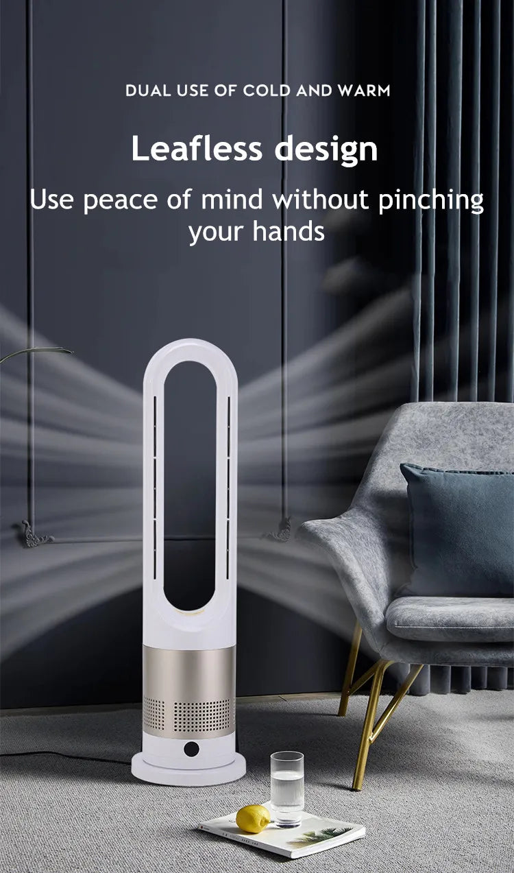 Ventilatore a torre elettrico senza lama con riscaldatore per condizionatore d'aria in piedi con raffreddamento ad aria fredda e calda con telecomando timer