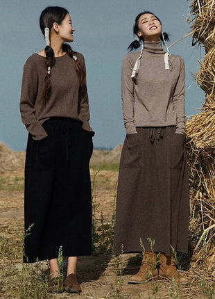 25 New arrivals women's 100% wool skirts, women's autumn and winter long loose and comfortable knit bottoming cashmere skirts, PlatiNum
