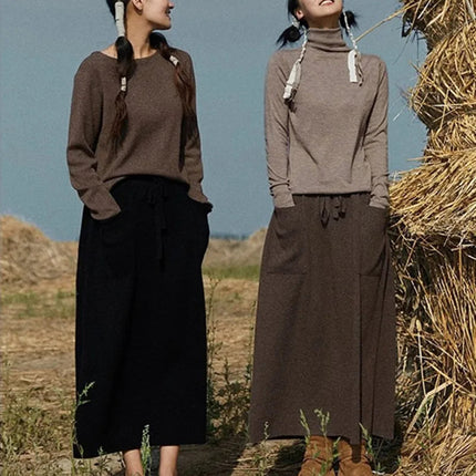 25 New arrivals women's 100% wool skirts, women's autumn and winter long loose and comfortable knit bottoming cashmere skirts, PlatiNum