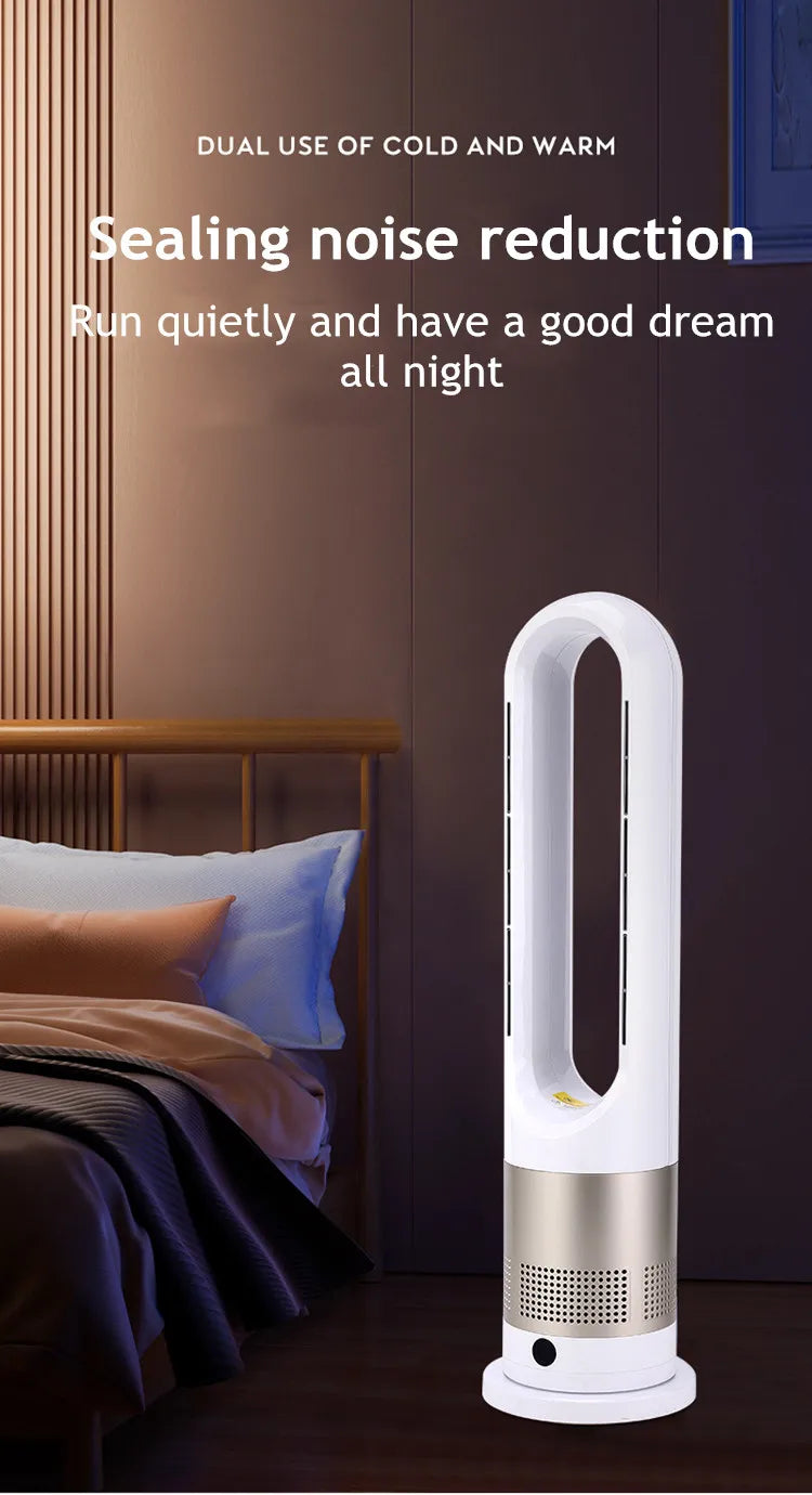 Ventilatore a torre elettrico senza lama con riscaldatore per condizionatore d'aria in piedi con raffreddamento ad aria fredda e calda con telecomando timer