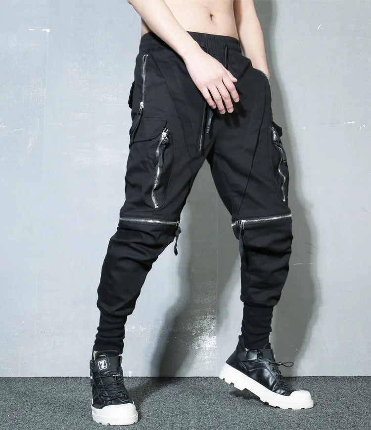 Detachable Black Cargo Pants Men Harajuku Hip Hop Streetwear Multi-Pocket Joggers Trousers Man Elastic Waist Techwear