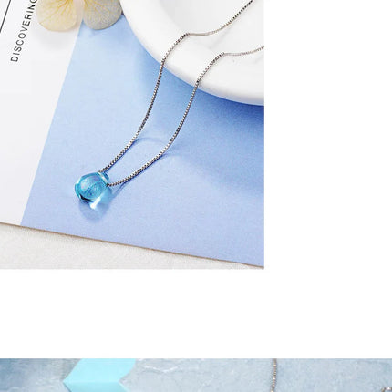 New in 925 Sterling Silver Blue Lucky Crystal Pendants Necklaces For Women Fashion Luxury Designer Jewelry  GaaBou PlatiNum