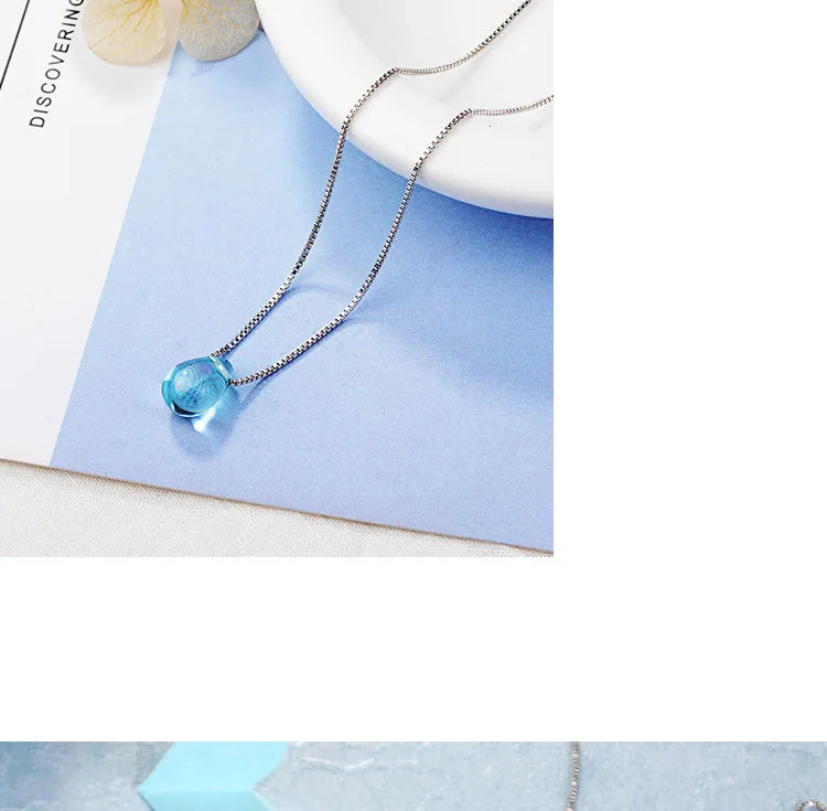 New in 925 Sterling Silver Blue Lucky Crystal Pendants Necklaces For Women Fashion Luxury Designer Jewelry  GaaBou PlatiNum