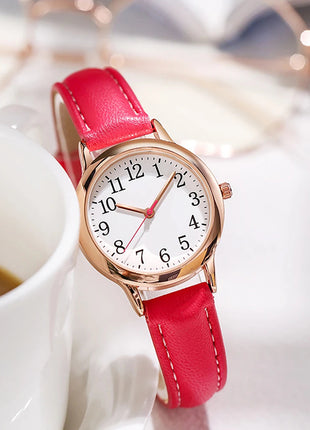 Orologio al quarzo da donna alla moda per il tempo libero, numeri arabi facili da leggere, quadrante semplice, cinturino in pelle PU, colore caramella platinumshop