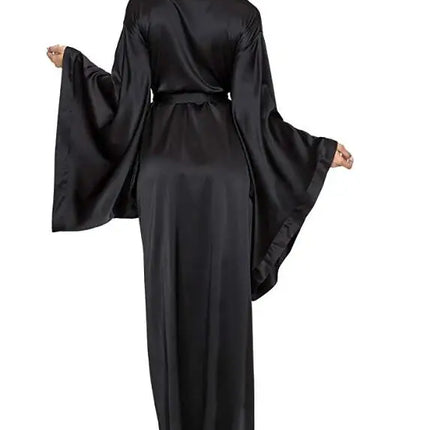 2019 nuovi abiti solidi donna nero rosso manica lunga camicia da notte signore ragazze raso di seta liscio primavera pizzo indumenti da notte accappatoio femminile