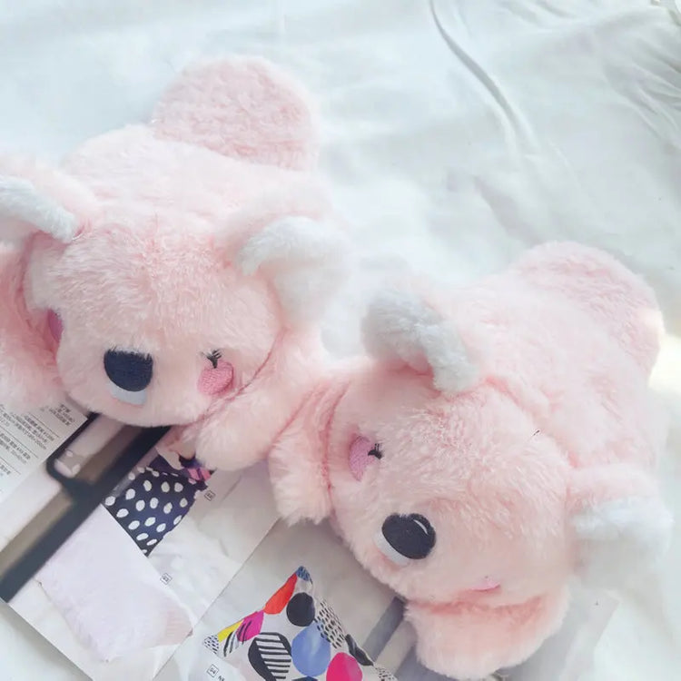 Cute Pink Gray Koala Cartoon Animal Plush Slippers Female Winter Warm Koala Home Woman Slipper