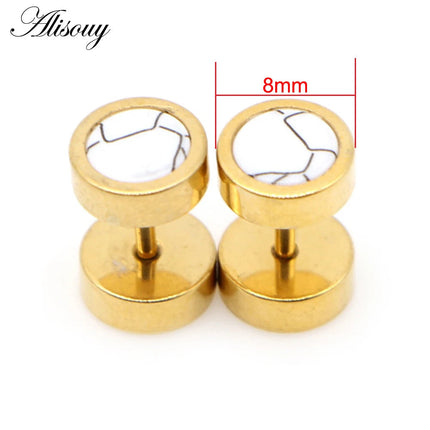Alisouy 2 pz Acciaio Inossidabile Double Sided Rotondo Pietra Manubri Uomo Donna Vite Stud Bilanciere Orecchini Penetranti Spina per L'orecchio Finto platinumshop