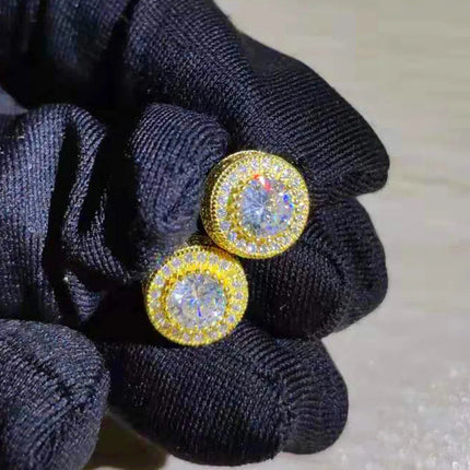 Female Austrian Crystal Round Earring White Gold Yellow Gold Color White Zircon Hip Hop Wedding Stud Earrings For Women Jewelry PlatiNum
