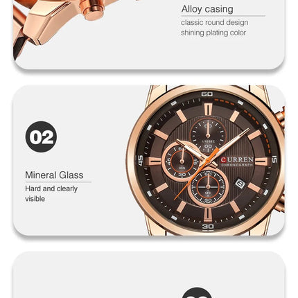 CURREN orologio da uomo in pelle orologi sportivi da uomo esercito militare orologio da polso al quarzo cronografo orologio maschile Relogio Masculino platinumshop