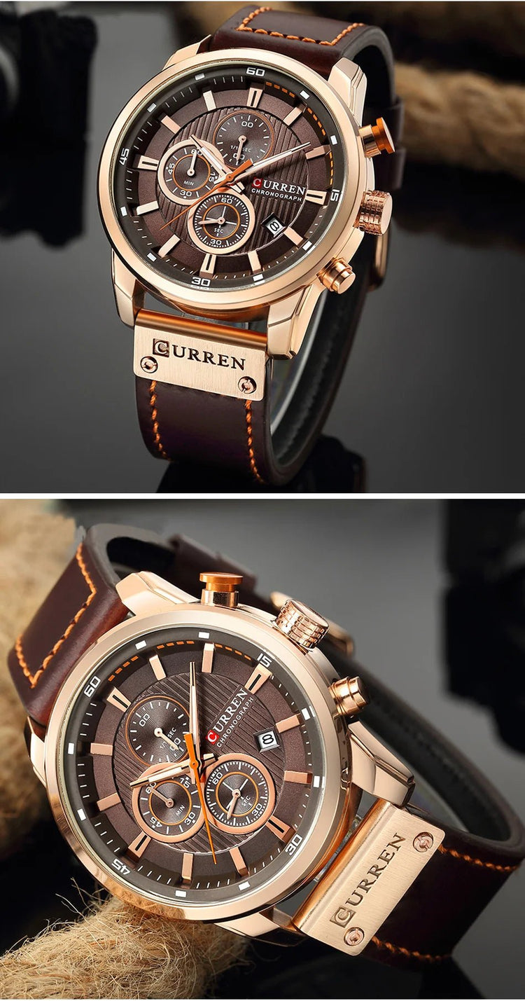 CURREN orologio da uomo in pelle orologi sportivi da uomo esercito militare orologio da polso al quarzo cronografo orologio maschile Relogio Masculino platinumshop