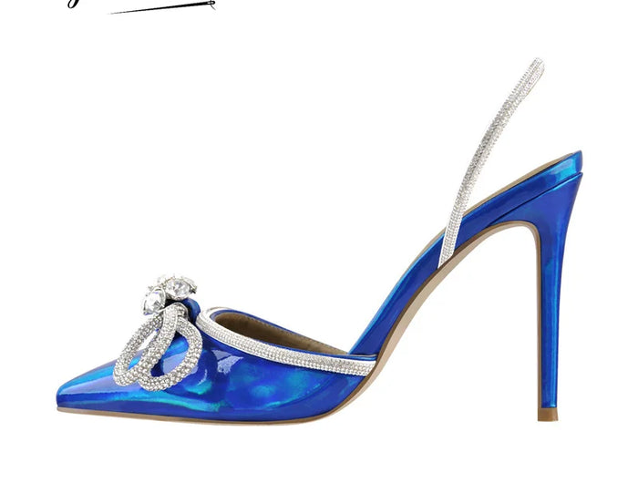 Onlymaker donna elegante tacchi a punta cristallo farfalla nodo lucido conciso partito tacchi alti sottili regalo di nozze sandali moda