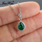 Multicolor Crystal Water Drop Stone Pendant Green Red Blue Zircon Necklaces For Women White Gold Colorful Pear Cz Wedding Choker PlatiNum
