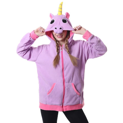 HKSNG Adult Animal Cartoon Cute Pink Unicorn Hoodies Panda Raccoon Tops Jackets Coat Costumes Kigurumi