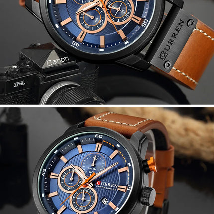 CURREN orologio da uomo in pelle orologi sportivi da uomo esercito militare orologio da polso al quarzo cronografo orologio maschile Relogio Masculino platinumshop