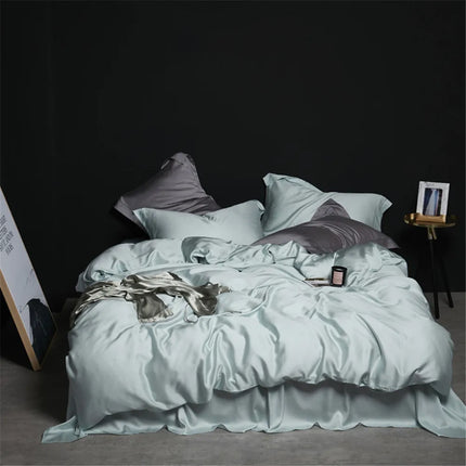 Liv-Esthete Set biancheria da letto in seta 100% verde scuro Set biancheria da letto in pura seta sana di lusso Queen King Copripiumino Lenzuolo piatto Federa Set biancheria da letto