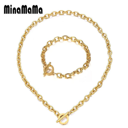 Set di gioielli con ginocchiera in acciaio inossidabile di nuovo stile per uomo e donna, set di bracciali e collane con catena a maglie platinumshop