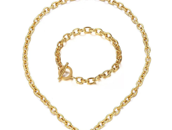 Set di gioielli con ginocchiera in acciaio inossidabile di nuovo stile per uomo e donna, set di bracciali e collane con catena a maglie platinumshop