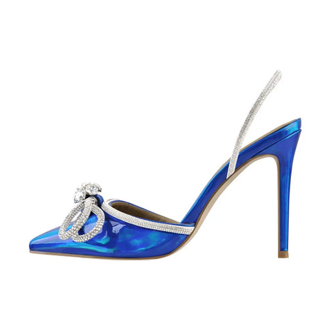 Onlymaker donna elegante tacchi a punta cristallo farfalla nodo lucido conciso partito tacchi alti sottili regalo di nozze sandali moda