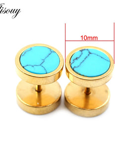 Alisouy 2 pz Acciaio Inossidabile Double Sided Rotondo Pietra Manubri Uomo Donna Vite Stud Bilanciere Orecchini Penetranti Spina per L'orecchio Finto