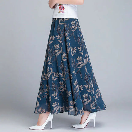 Gonne a vita alta da donna, estive 2026, primaverili, con elastico in vita, lunghezza midi, stampate, per la danza, in chiffon, modello swing