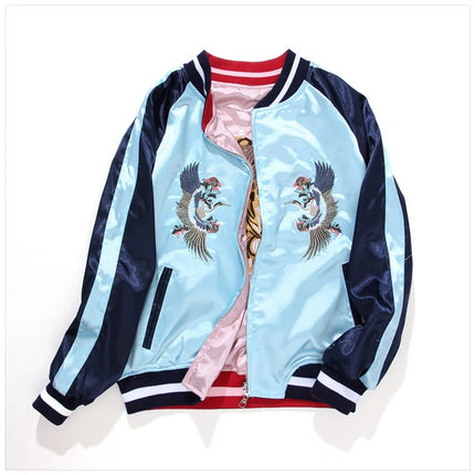 Double Sided Satin Baseball Jacket Women Sukajan Jacket Female Girls Embroidery Coat 2026 Spring Autumn Pink Z1A1
