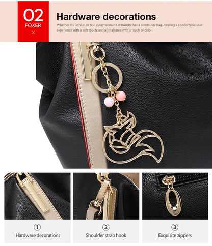 FOXER Women Genuine Leather Handbag Lady Large Capacity Crossbody Shoulder Bags Cowhide Top Handle Tote Festival Gift For Female