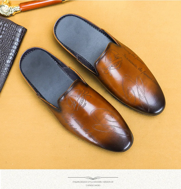 Pantofole da uomo di lusso italiane Mocassini in vera pelle Mocassini da uomo Casual Scarpe da uomo antiscivolo Moda estiva Mezze scarpe da uomo