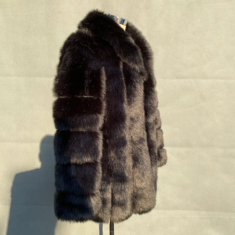 ZADORIN Elegant Turn Down Collar Faux Fox Fur Coat Women Long Thick Warm Fluffy Faux Fur Jacket Winter Fur Coats Manteau Femme