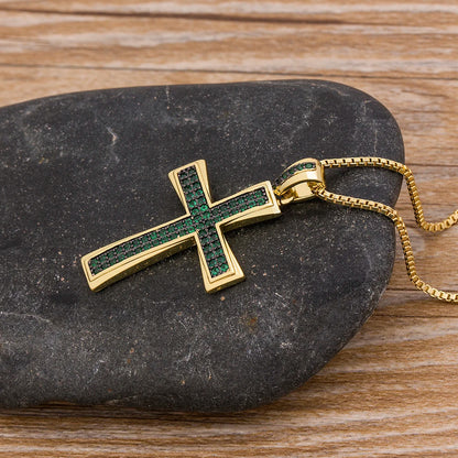 AIBEF Nuova Croce Blu/Viola/Verde Collana di Cristallo Rame Zircone Cubico Collana Girocollo 4 Colori Religione Gioielli Regalo Per La Festa