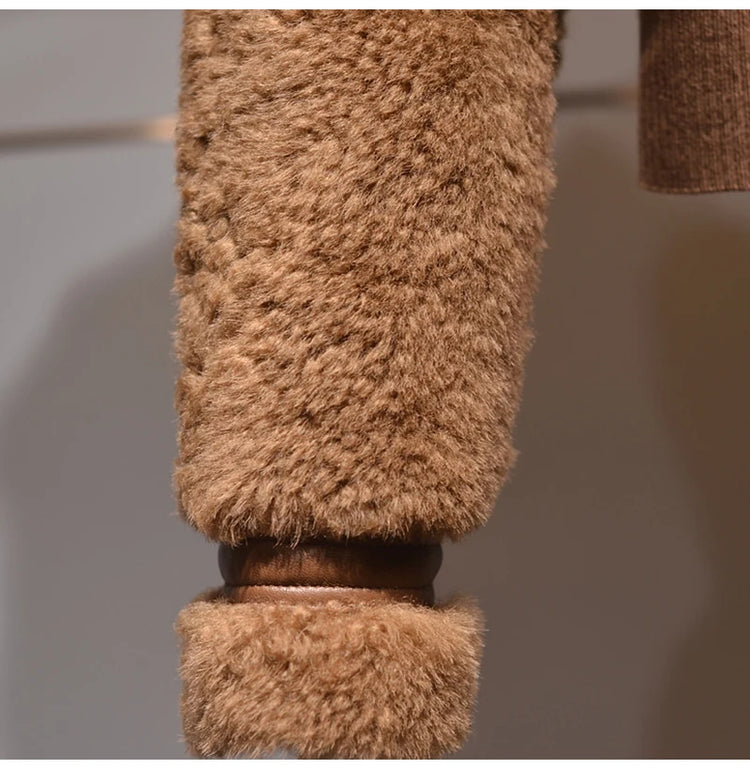 Lautaro Winter Warm Thick Patchwork Faux Fur Coat Women Long Sleeve Zipper Turndown Collar Stylish Fluffy Jacket Fashion 2021