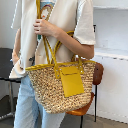 Borse estive in paglia da donna di alta qualità Borse a tracolla da donna alla moda Borsa da spiaggia tote femminile di grande capacità di design