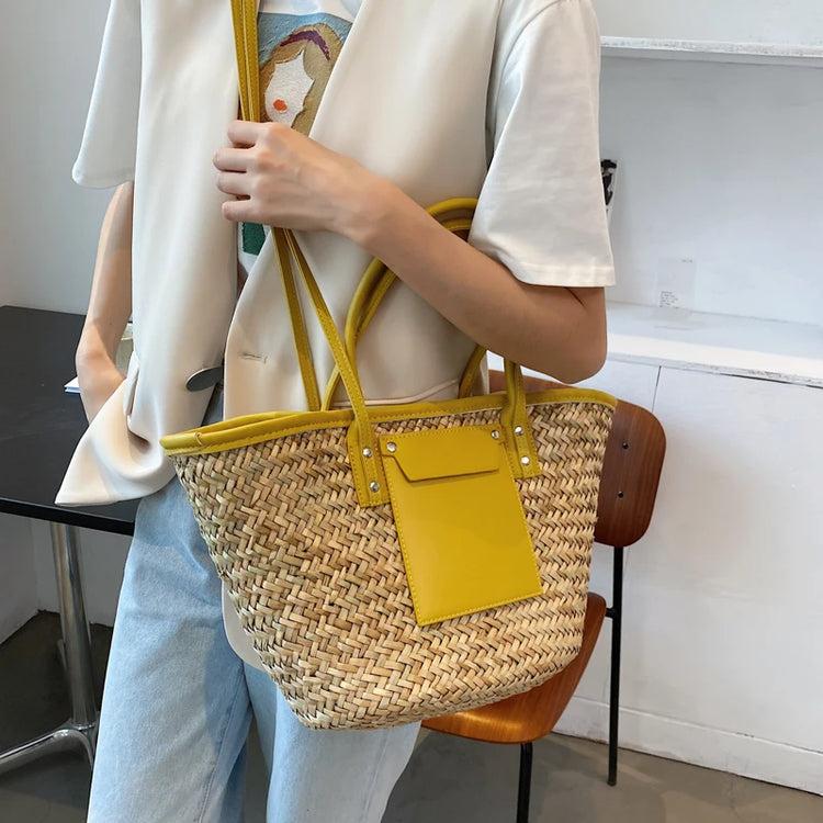 Borse estive in paglia da donna di alta qualità Borse a tracolla da donna alla moda Borsa da spiaggia tote femminile di grande capacità di design