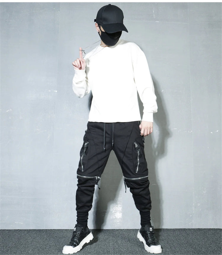 Detachable Black Cargo Pants Men Harajuku Hip Hop Streetwear Multi-Pocket Joggers Trousers Man Elastic Waist Techwear